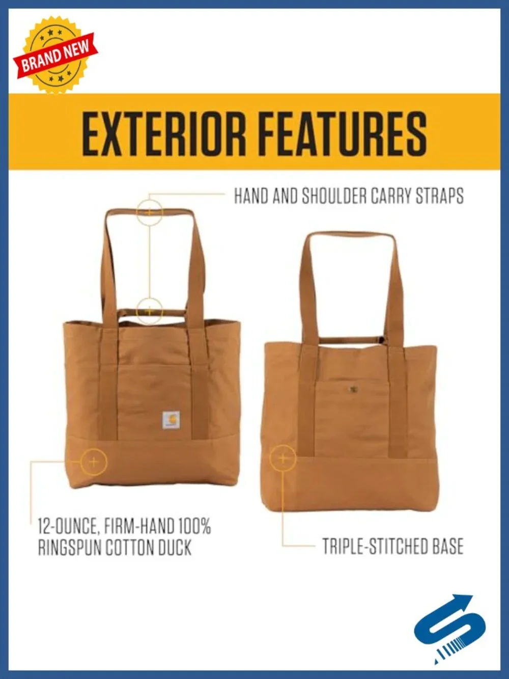 18L Firm Duck Cotton Tote Bag Convertible Hand & Shoulder Straps
